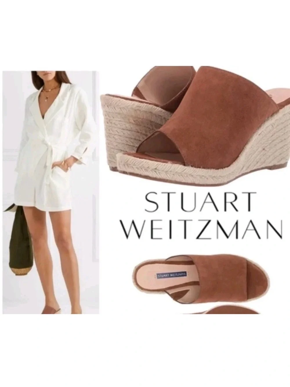 Stuart Weissman Suede Espadrille Wedge Slide - Brown